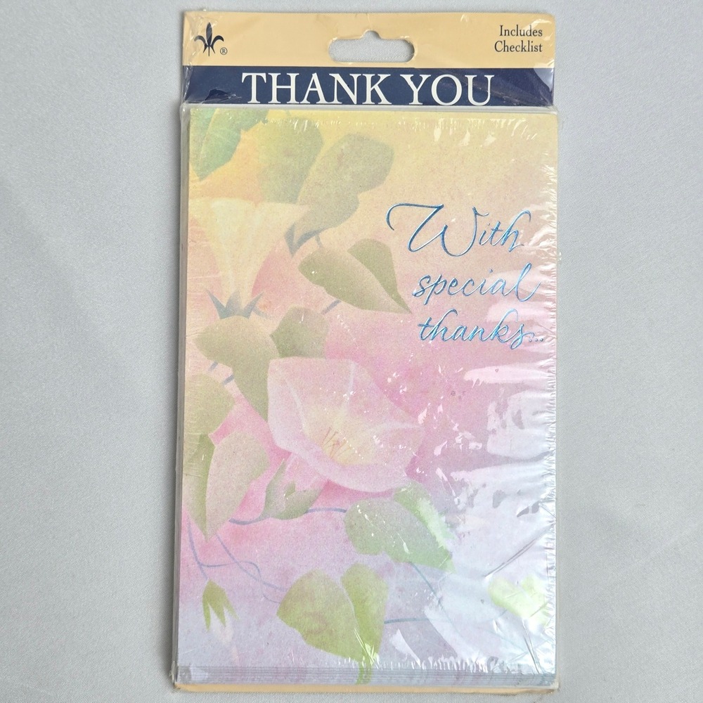 Gibson Greetings Thank You Notes & Envelopes, Floral, Vtg 1995, Set of 8 New